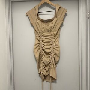 Almost Famous Beige Ruched Mini Dress